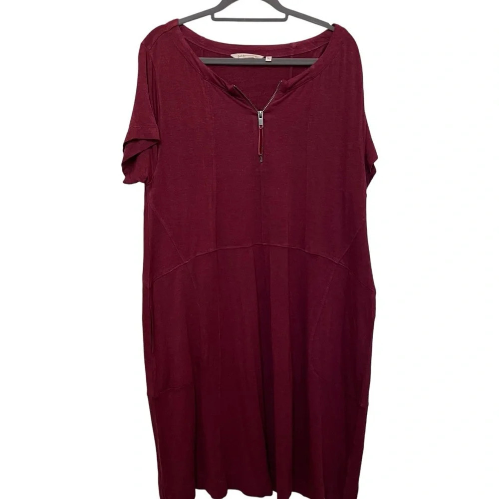Soft Surroundings Jersey Knit Zipper‎ Detail Dress Maroon Size XL Petite